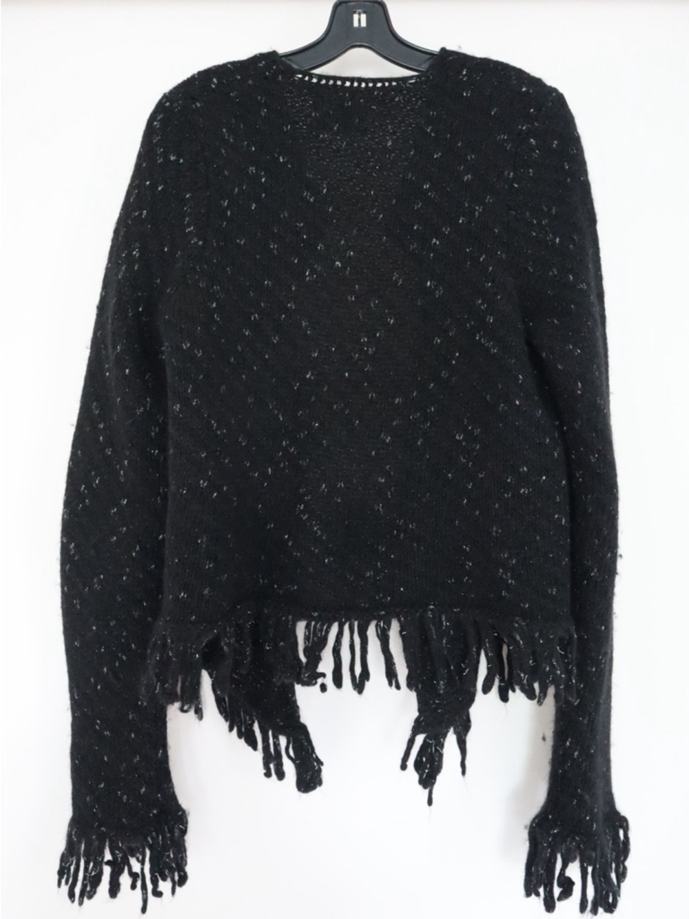 Zadig & Voltaire Black Speckled Fringe Knit Poncho Sweater - Picture 3 of 5